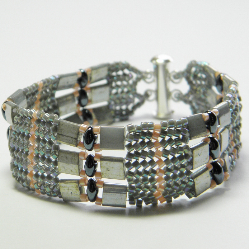 Tila beads bracelet showing how to attach a box or slide clasp, Katie Dean, My World of beads