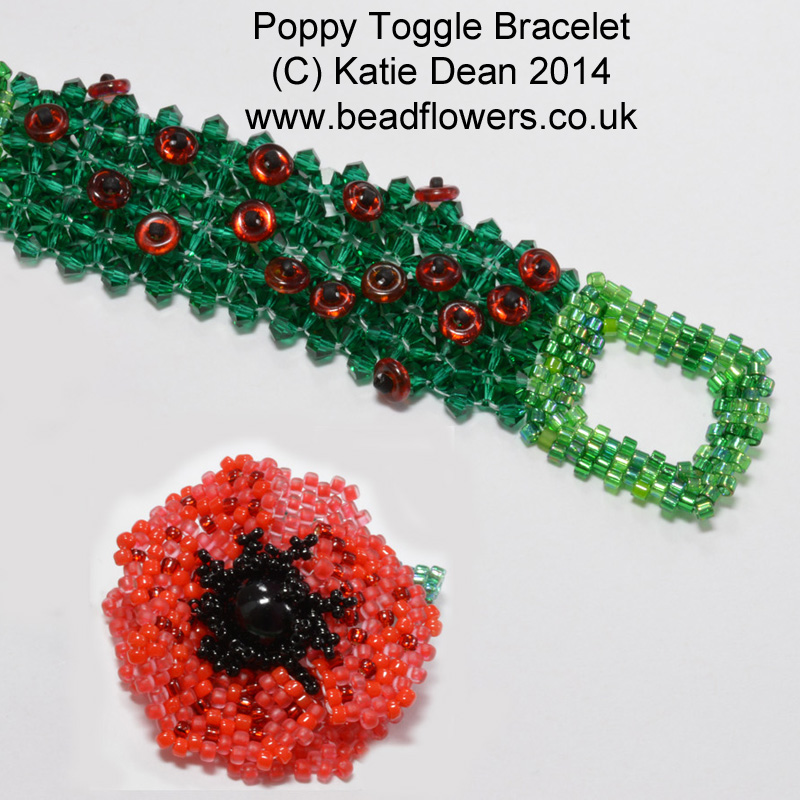 Poppy beaded bracelet pattern, Katie Dean, Beadflowers