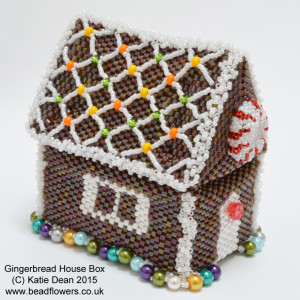 Gingerbread house beaded box pattern by Katie Dean.