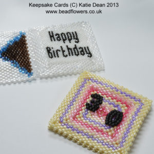 Sample of keepsake cards made with seed beads