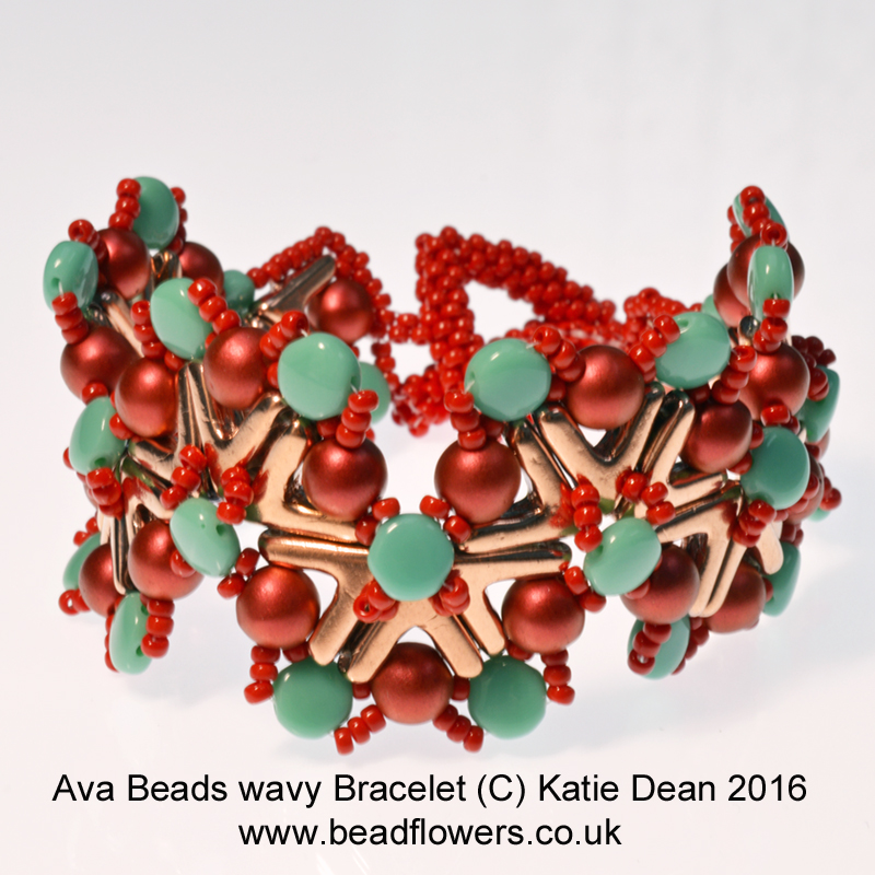 AVA Beads wavy bracelet pattern, by Katie Dean. Sample in how to increase the size of a beading project, My World of Beads
