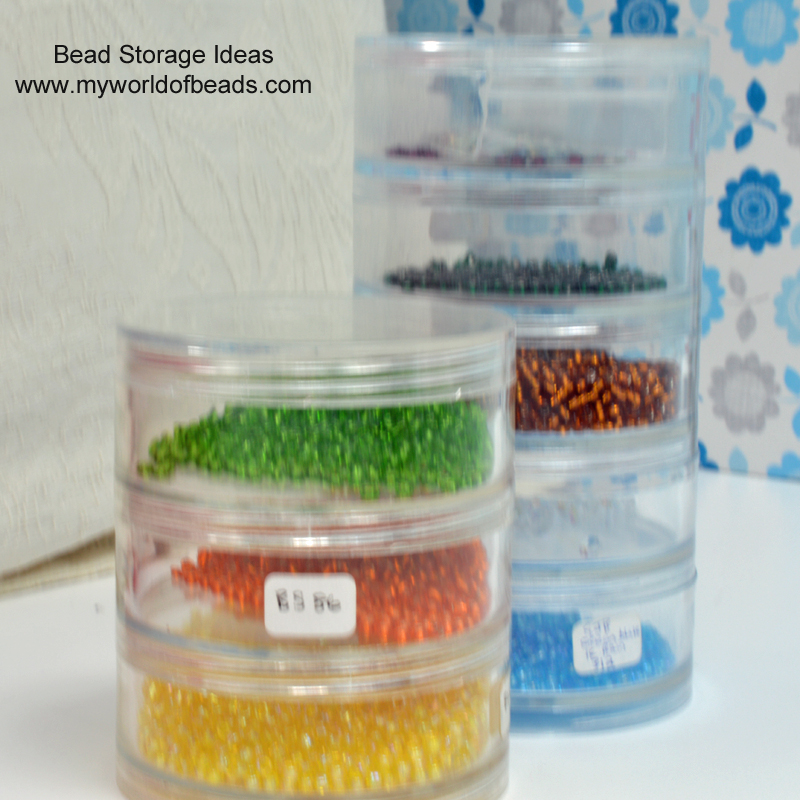 Bead storage jars with labels