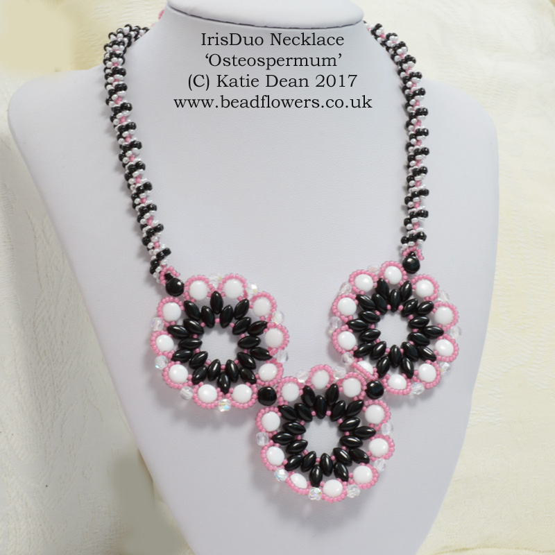 Iris Duo Beads Necklace Pattern by Katie Dean, Beadflowers