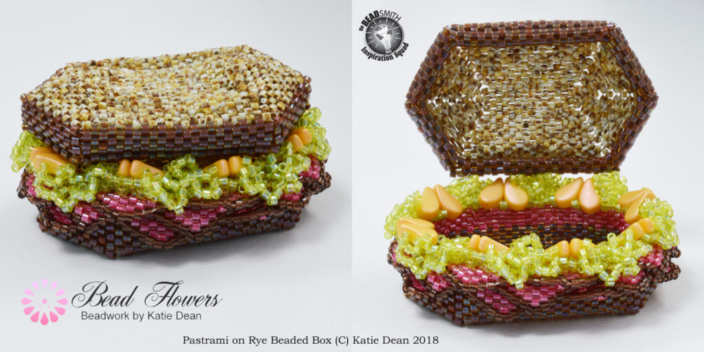Pastrami on Rye beaded box pattern, Katie Dean. Sample of freeform Peyote used within a more structured project.
