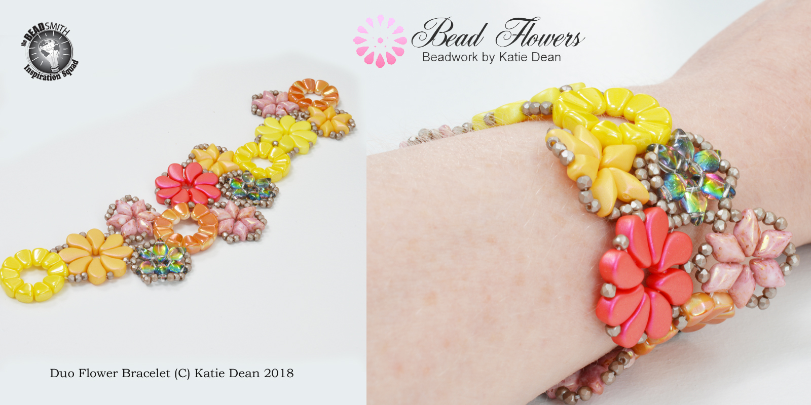 Freeform beading projects, Duo flower bracelet, Katie Dean, Beadflowers