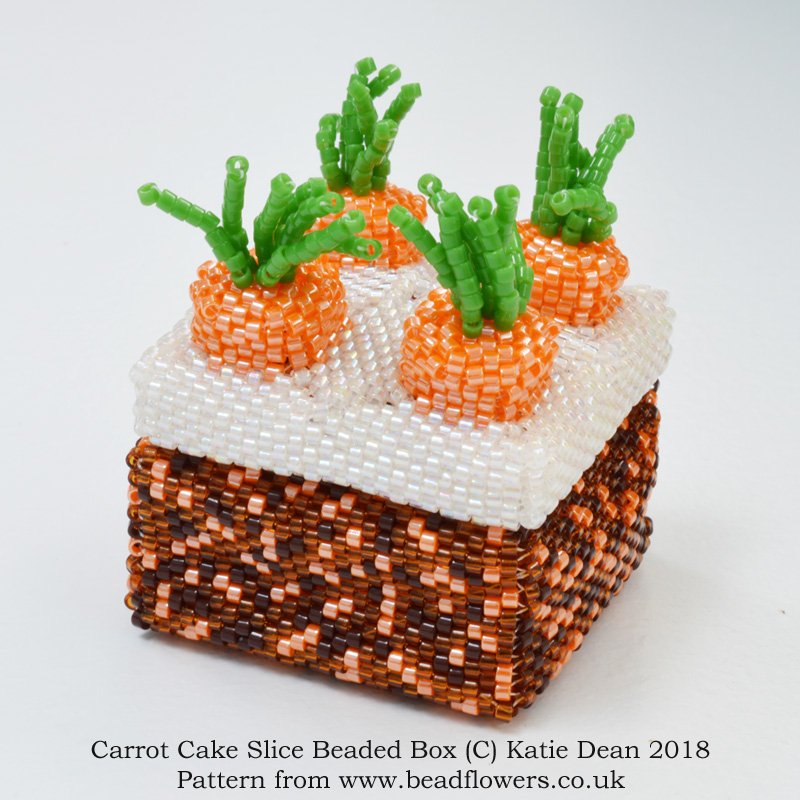 Carrot cake slice beaded box pattern, Katie Dean