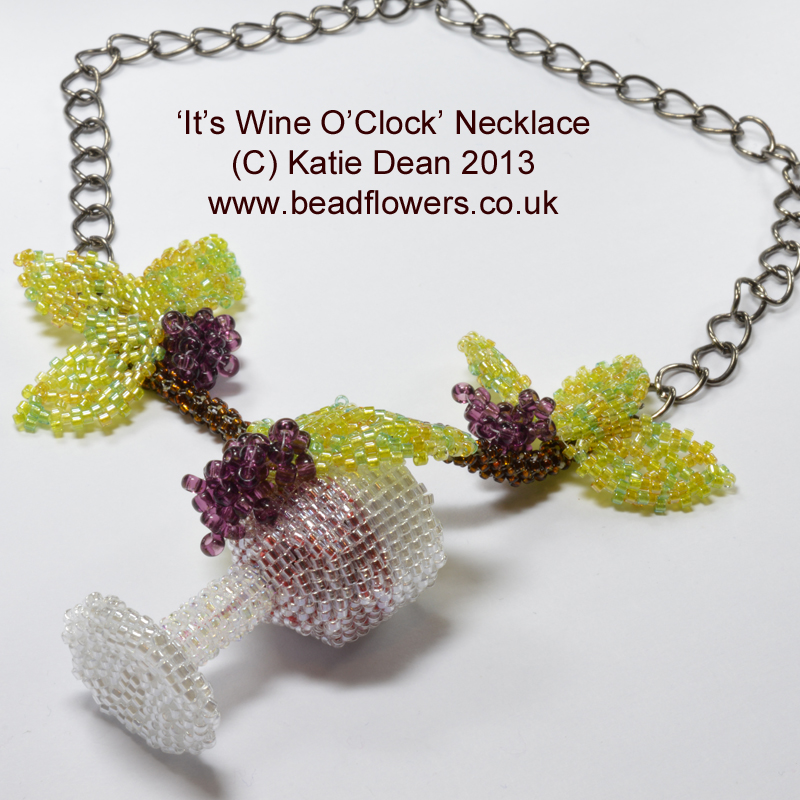 It's Wine-o-clock beaded necklace, Katie Dean, Beadflowers