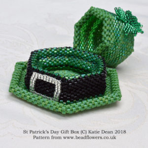 St Patricks Day beaded box pattern by Katie Dean. Essential Spring Beading Patterns