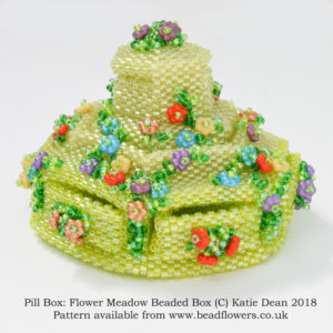 Flower meadow pill box beaded box pattern, Katie Dean, Beadflowers