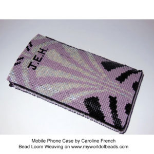 Mobile phone case, bead loom weaving by Caroline French