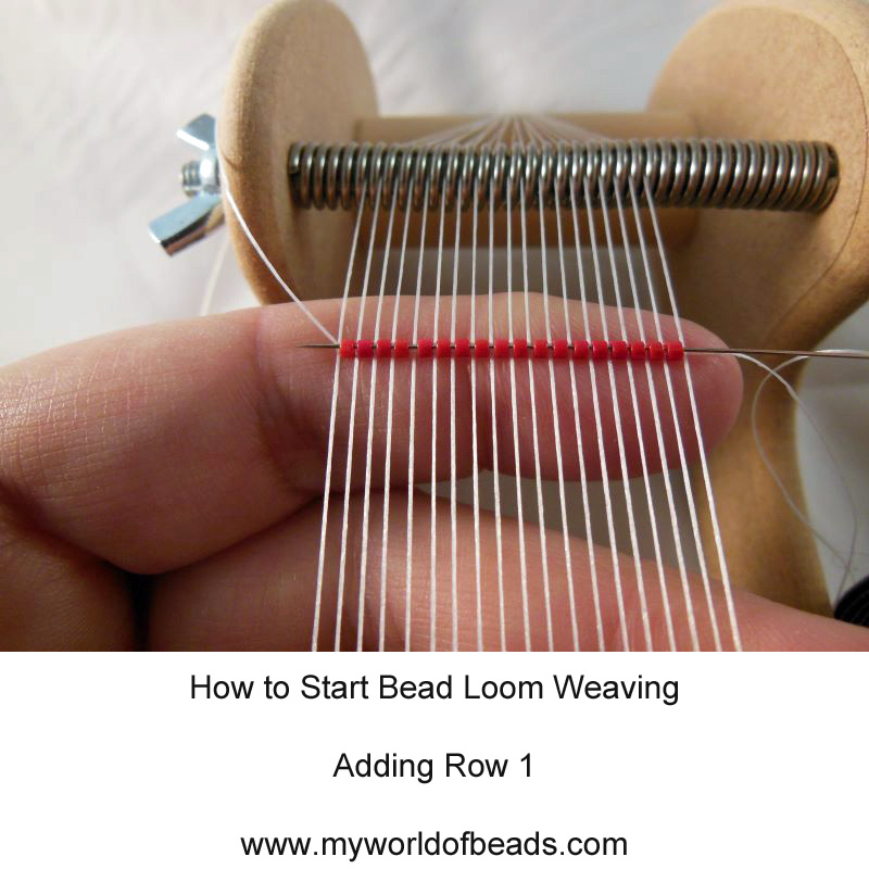 Completing a row, bead loom weaving, My World of Beads, Katie Dean, Caroline French