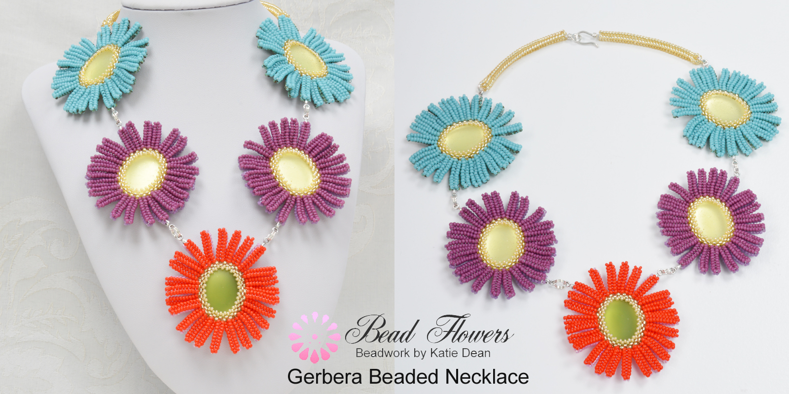 Gerbera Beaded Necklace Online Beading Classes, Katie Dean, My World of Beads
