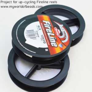 Empty reels of fireline. Learn how to up-cycle these here. Katie Dean, My World of Beads