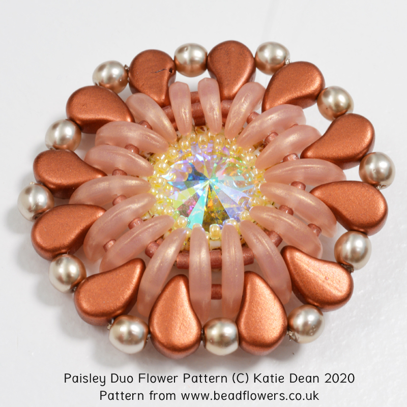 Free beading tutorial, paisley duo flower motif, Katie Dean, My World of Beads