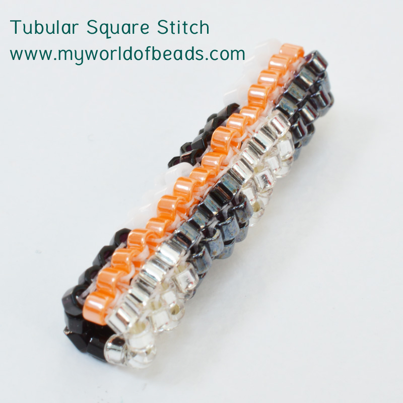 Tubular square stitch sample, Katie Dean, My World of Beads