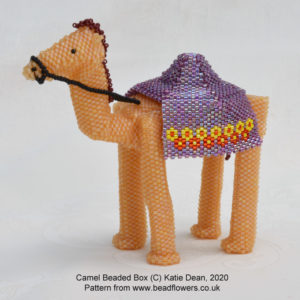 Confusing beading terms explained: these beaded camels involved a lot of 'frogging'! Pattern by Katie Dean